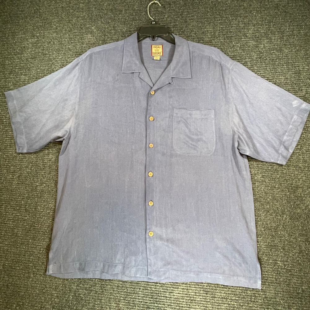 Tommy Bahama Mens XL Silk Short Sleeve Herringbone Camp Shirt Blue Lavender